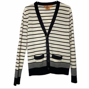 Tory Burch White and Navy Button Up Cardigan